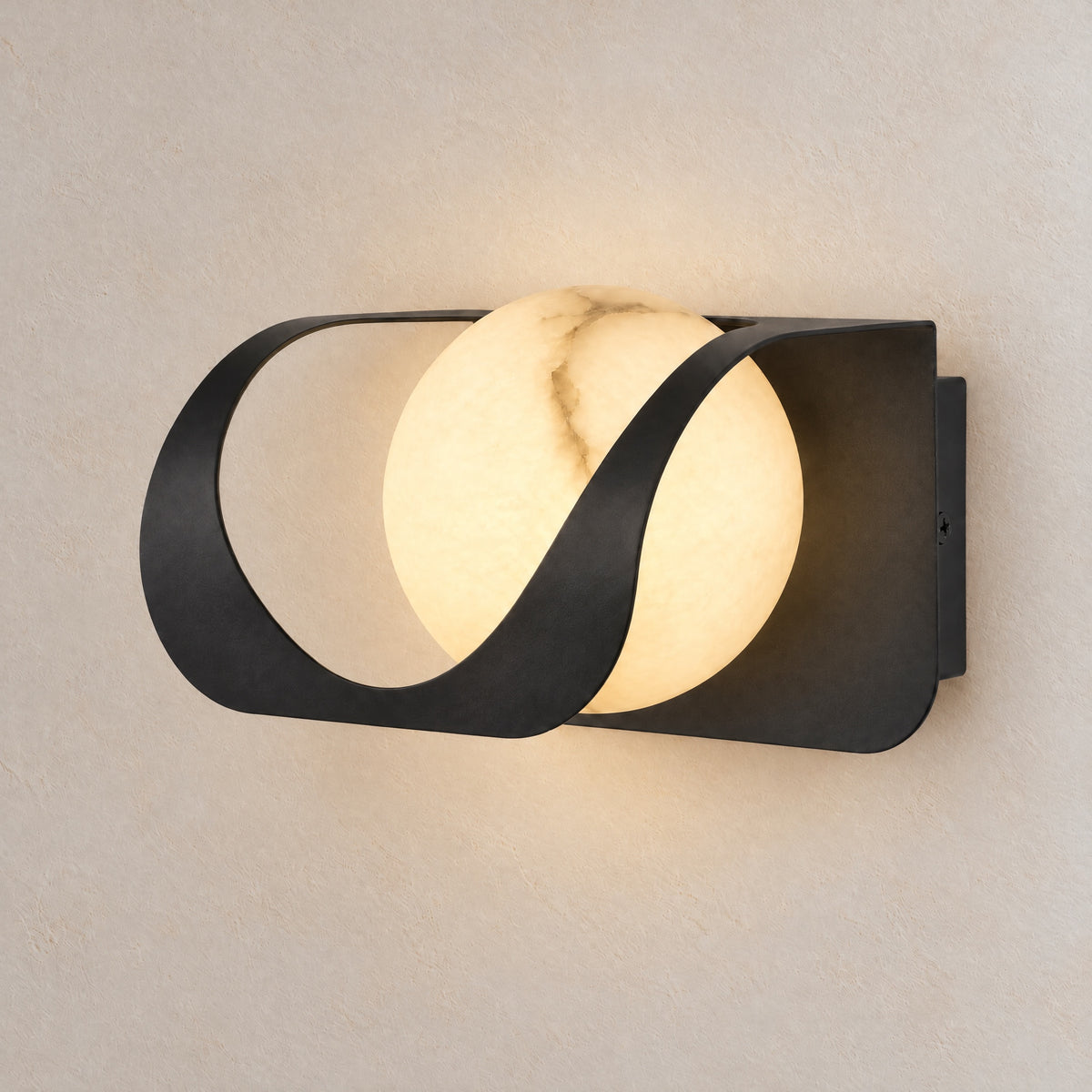 Ribbon Curve Flowing Drape Alabaster Wall Sconce – lights on