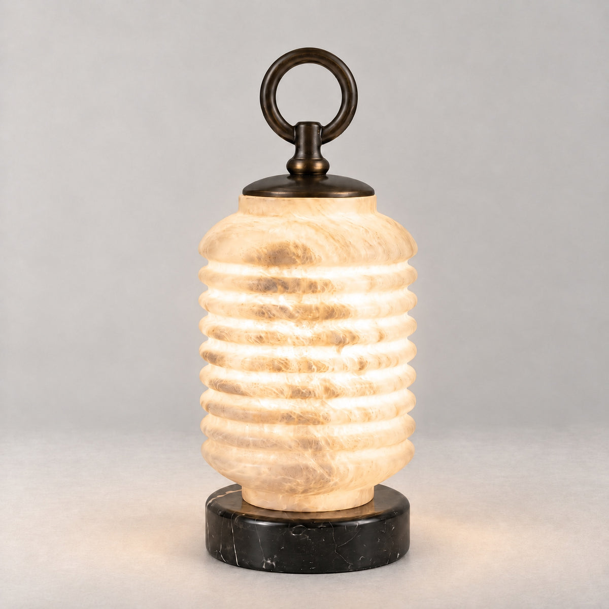 Ridged Lantern Table Alabaster – lights on