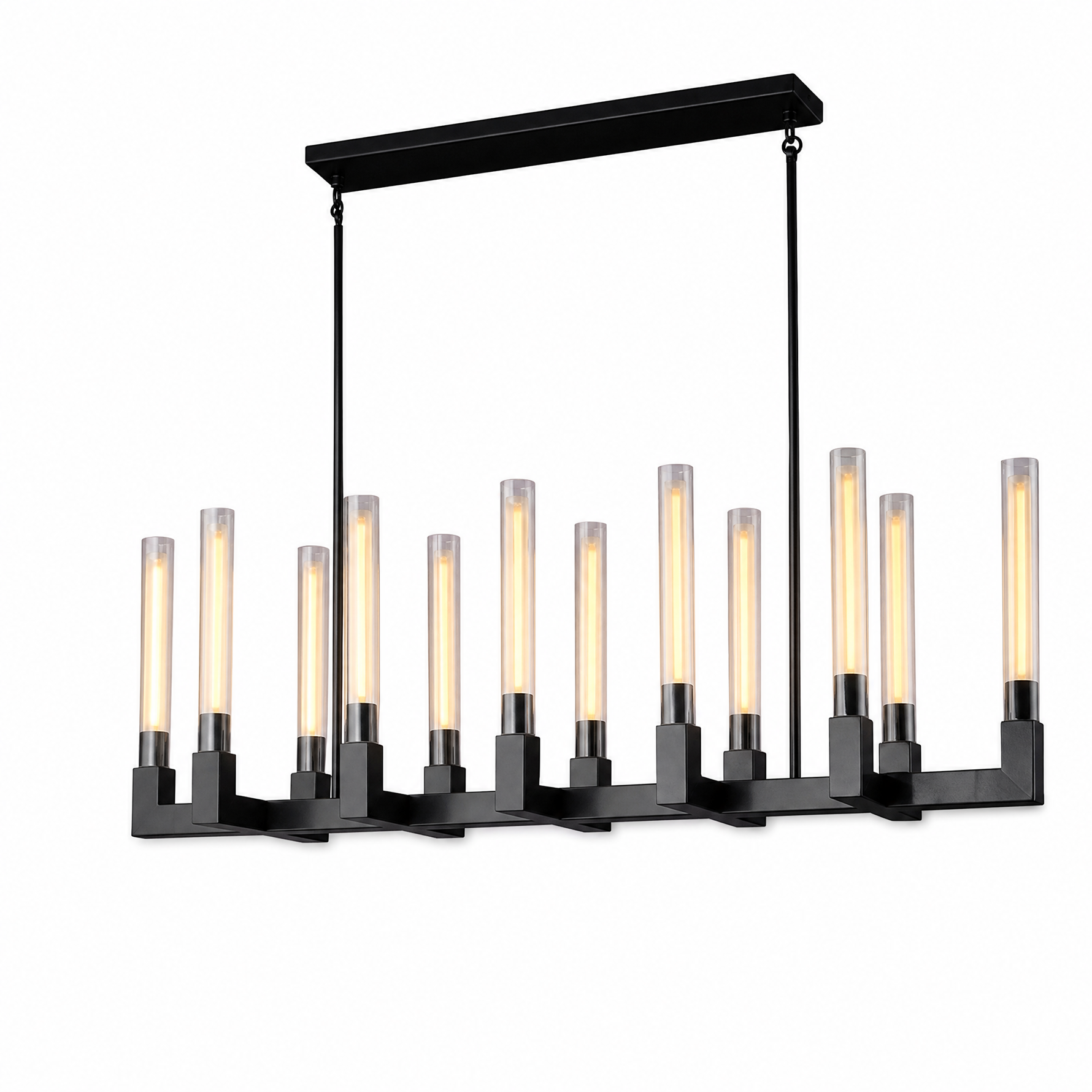 Right Angle Glass Linear Dining Pendant 1370 - Black (Fixed Glass)
