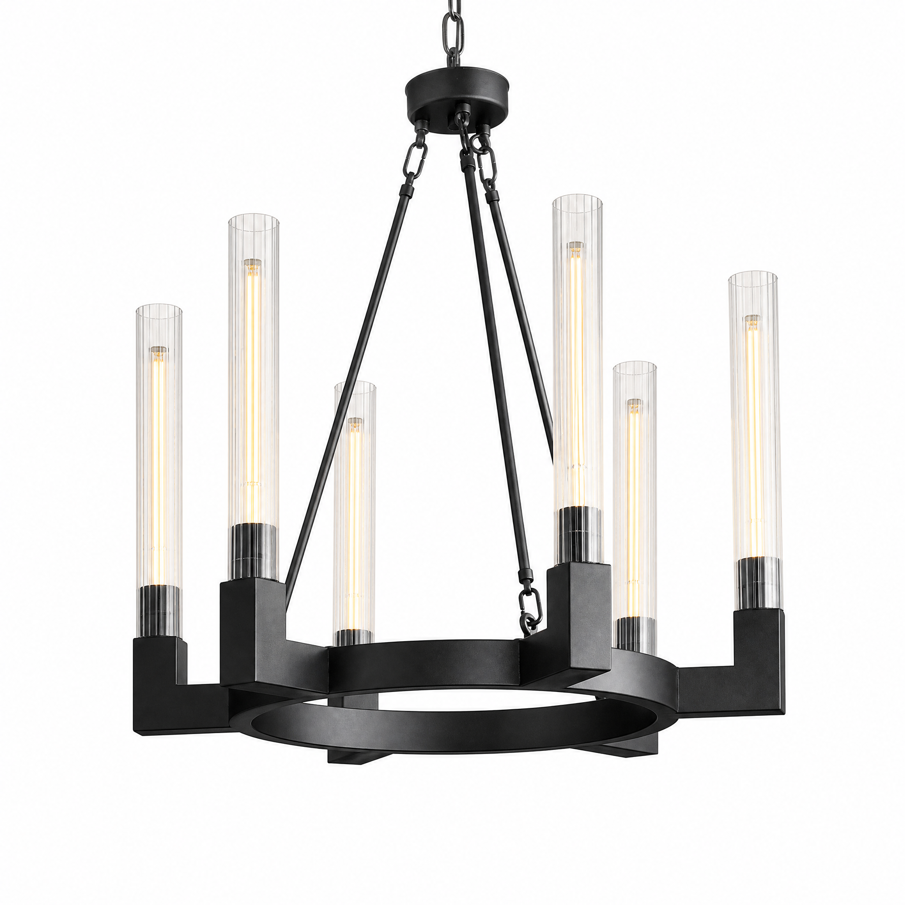 Right Angle Glass Round Pendant 600 - Black