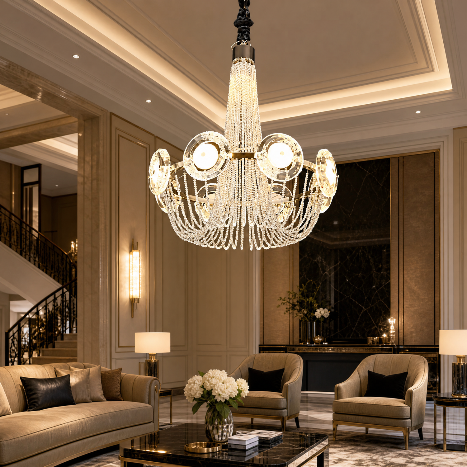 Rococo Dream Modern Sculptural Ring Chandelier - scene