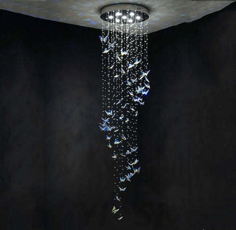 Romantic Artistic Crystal Butterfly Staircase Chandelier Pendant Light