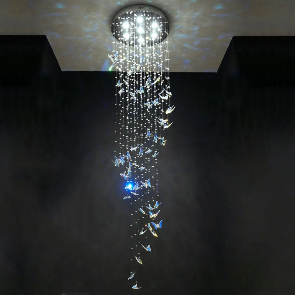 Romantic Artistic Crystal Butterfly Staircase Chandelier Pendant Light