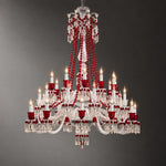 Ronesa Red Two-Tier Crystal 36-Light Chandelier 51.2" on a dark olive wall