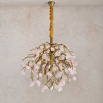 Rose Quartz Crystal Branch Chandelier in Textured Gold – lights off