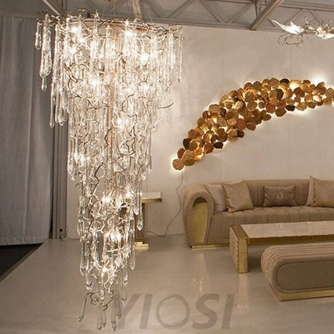 Round Foyer Droplet Staircase Chandelier - Helia-1-Yiosilamp
