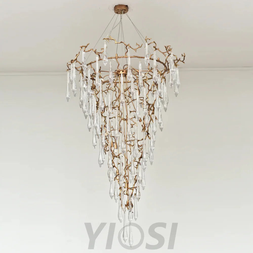 Round Foyer Droplet Staircase Chandelier - Helia-1-Yiosilamp