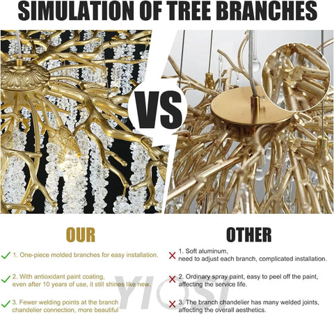 Round Gold Tree Branches Chandelier 30 " - Fast Delivery-1-Yiosilamp