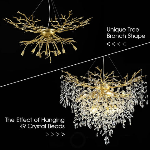 Round Gold Tree Branches Chandeliers 24’’ 32’’ 40’’ Chandelier