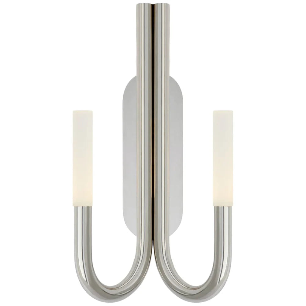 Rouseau Double Wall Sconce Polished Nickel / Etched Crystal