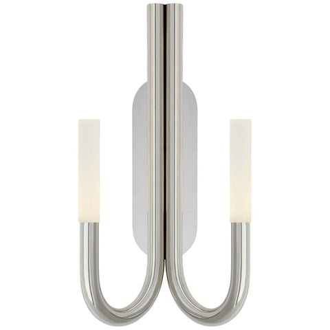 Rouseau Double Wall Sconce Polished Nickel / Etched Crystal