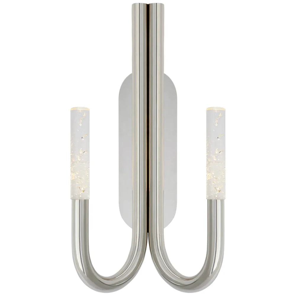 Rouseau Double Wall Sconce Polished Nickel / Seeded Glass