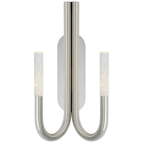 Rouseau Double Wall Sconce Polished Nickel / Seeded Glass