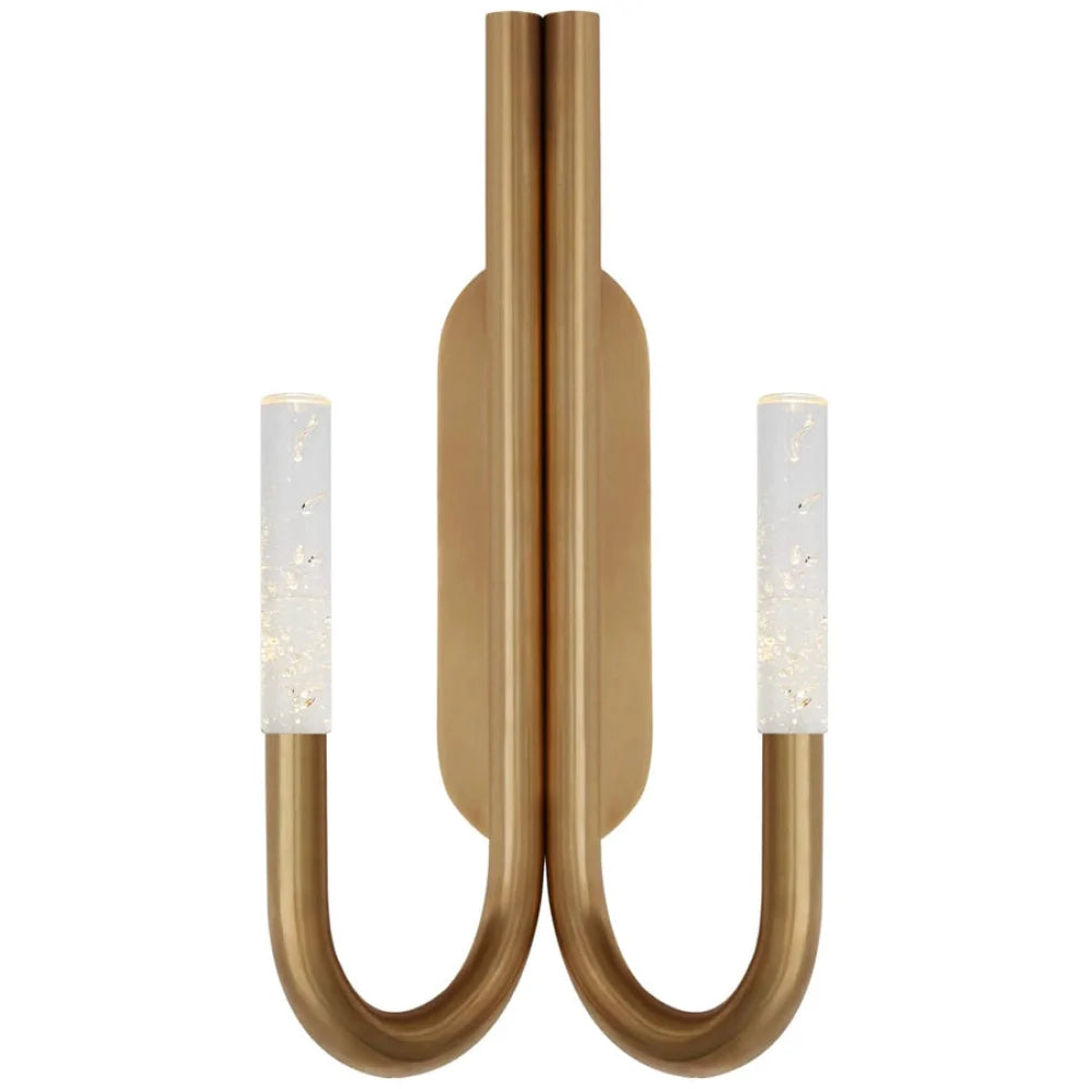 Rouseau Double Wall Sconce Vintage Brass / Seeded Glass