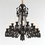Rovena Black Tiered Crystal 18-Light Chandelier 40.2" on a light warm plaster wall