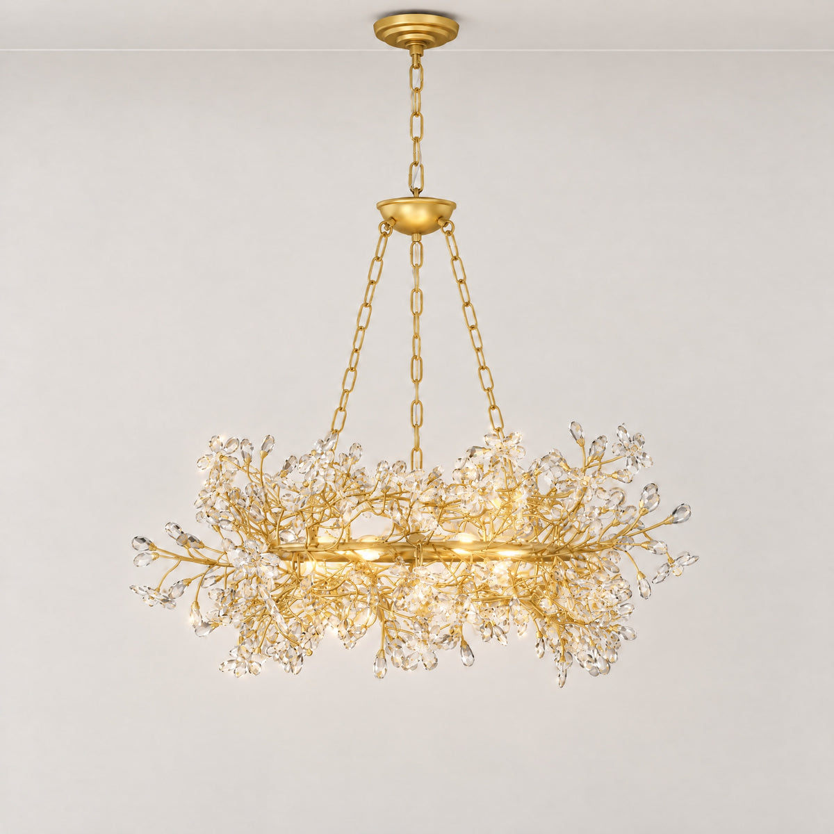 Rowan Twig Round Pendant 31.5"D – lights on
