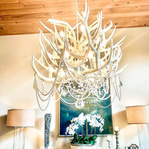 Rustic 2-Tier Pure White Antler Chandelier Chandeliers