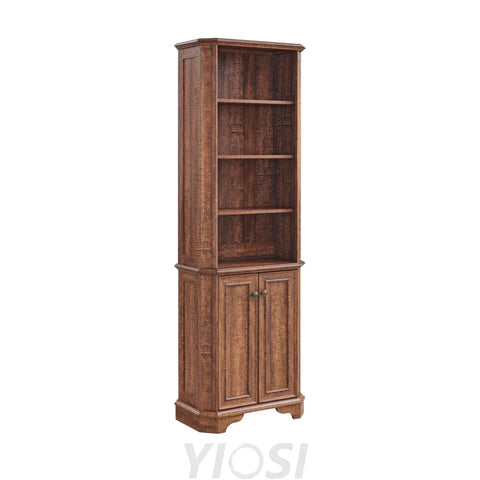 Rustic 6-Tier Bookshelf with Doors and Adjustable Shelves
