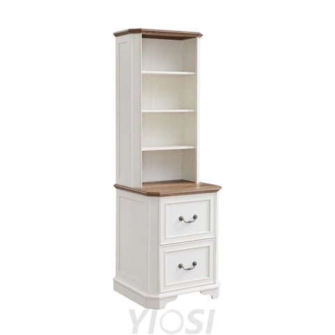 Rustic 6-Tier Bookshelf with Doors and Adjustable Shelves Antique White / Bookcase with Drawers