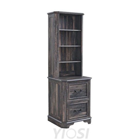 Rustic 6-Tier Bookshelf with Doors and Adjustable Shelves Dark Rustic Oak / Bookcase with Drawers