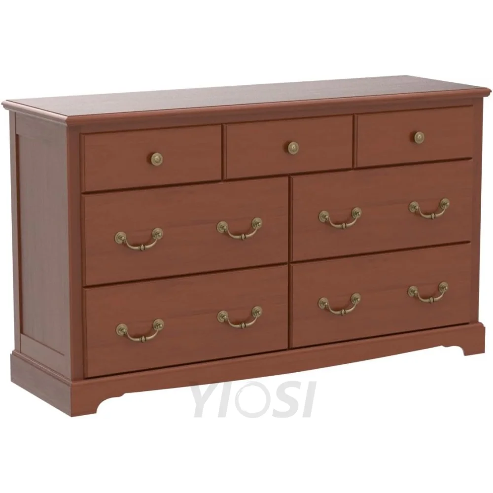 Rustic 7 Drawer Wood Dresser Chest for Bedroom Cherry