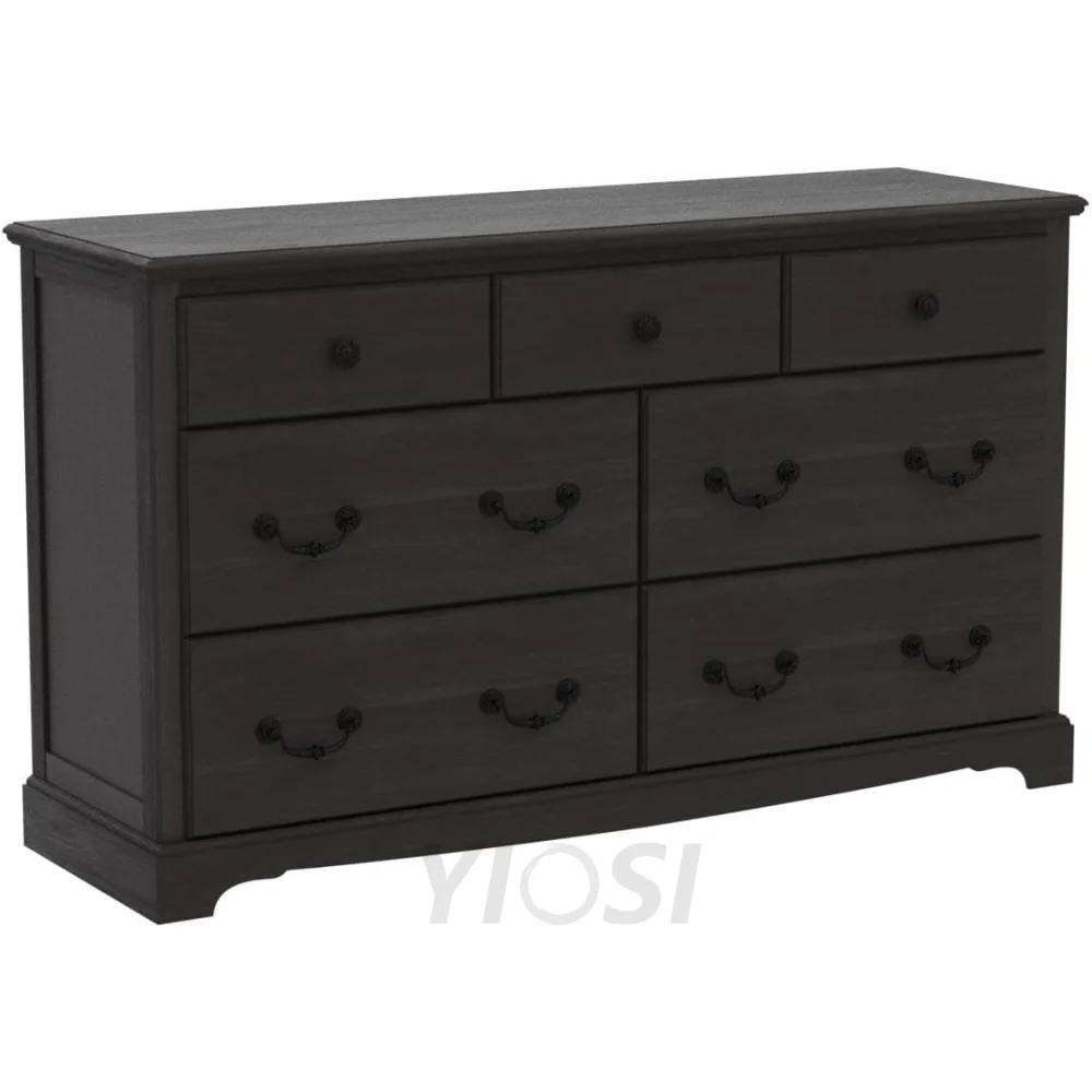 Rustic 7 Drawer Wood Dresser Chest for Bedroom Espresso