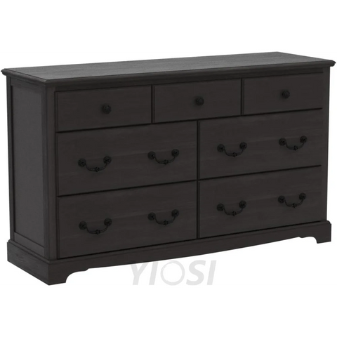 Rustic 7 Drawer Wood Dresser Chest for Bedroom Espresso