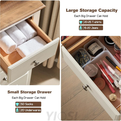 T4TREAM 7 Drawer Rustic Wood Dresser Chest for Bedroom, White