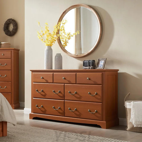 Rustic 7 Drawer Wood Dresser Chest for Bedroom