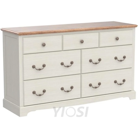 T4TREAM 7 Drawer Rustic Wood Dresser Chest for Bedroom, White
