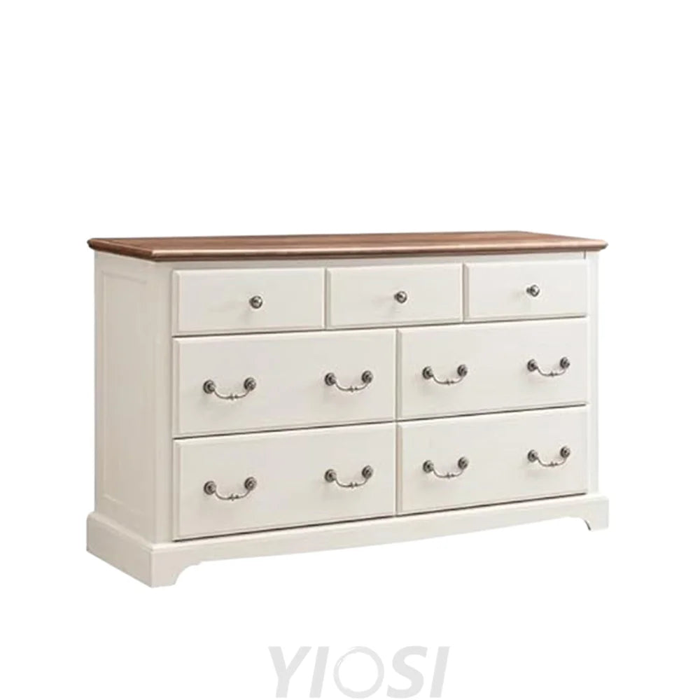 Rustic 7 Drawer Wood Dresser Chest for Bedroom Antique White