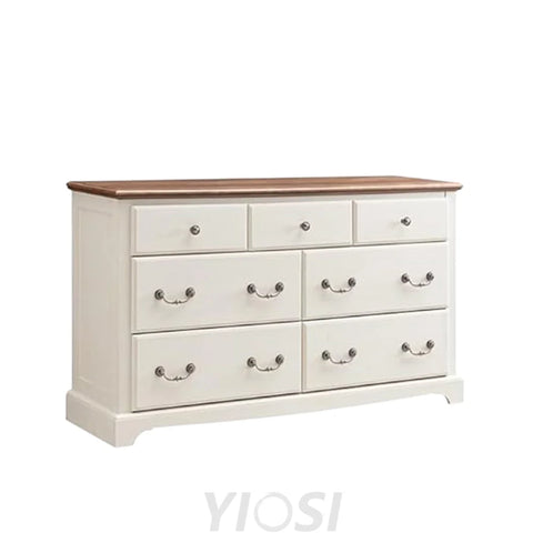 Rustic 7 Drawer Wood Dresser Chest for Bedroom Antique White