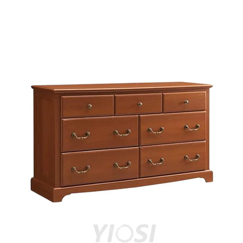Rustic 7 Drawer Wood Dresser Chest for Bedroom Cherry