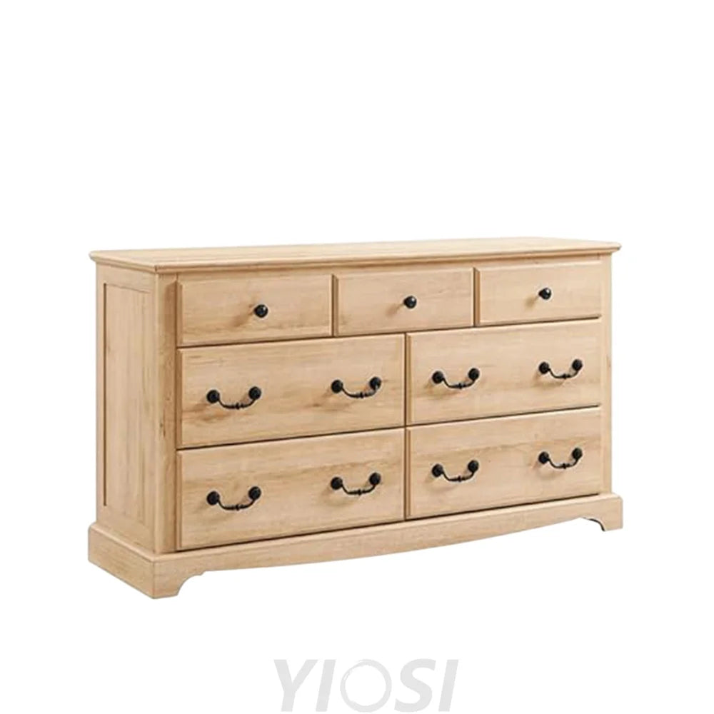 Rustic 7 Drawer Wood Dresser Chest for Bedroom Natural Oak