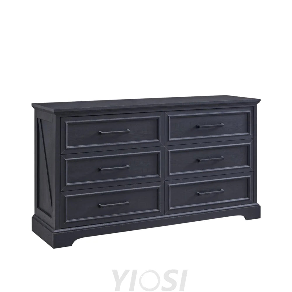 Rustic Farmhouse 6 Drawer Dresser | Wide Chest TV Stand Black 52’’ 16’’D x 52’’W x 30’’H (6 Drawers) / Black