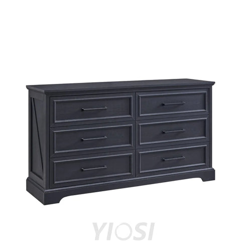Rustic Farmhouse 6 Drawer Dresser | Wide Chest TV Stand Black 52’’ 16’’D x 52’’W x 30’’H (6 Drawers) / Black