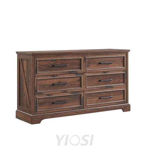 Rustic Farmhouse 6 Drawer Dresser | Wide Chest TV Stand Black 52’’ 16’’D x 52’’W x 30’’H (6 Drawers) / Brown
