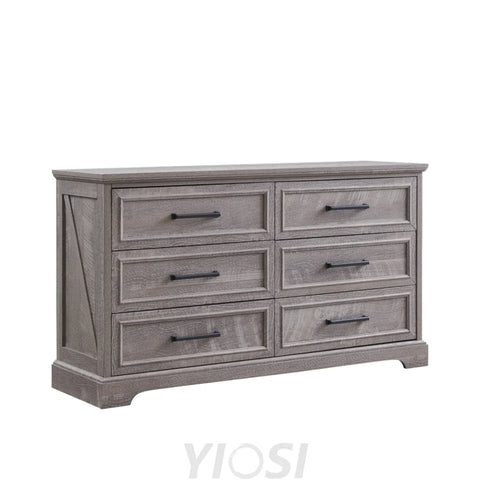 Rustic Farmhouse 6 Drawer Dresser | Wide Chest TV Stand Black 52’’ 16’’D x 52’’W x 30’’H (6 Drawers) / Grey