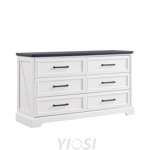 Rustic Farmhouse 6 Drawer Dresser | Wide Chest TV Stand Black 52’’