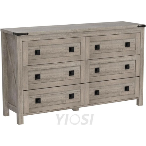 Rustic Farmhouse 6-Drawer Wood Dresser | Bedroom Storage Organizer