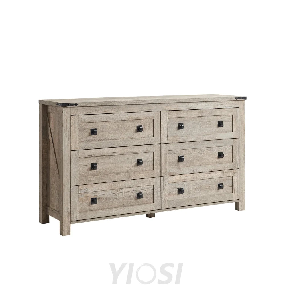 Rustic Farmhouse 6-Drawer Wood Dresser | Bedroom Storage Organizer