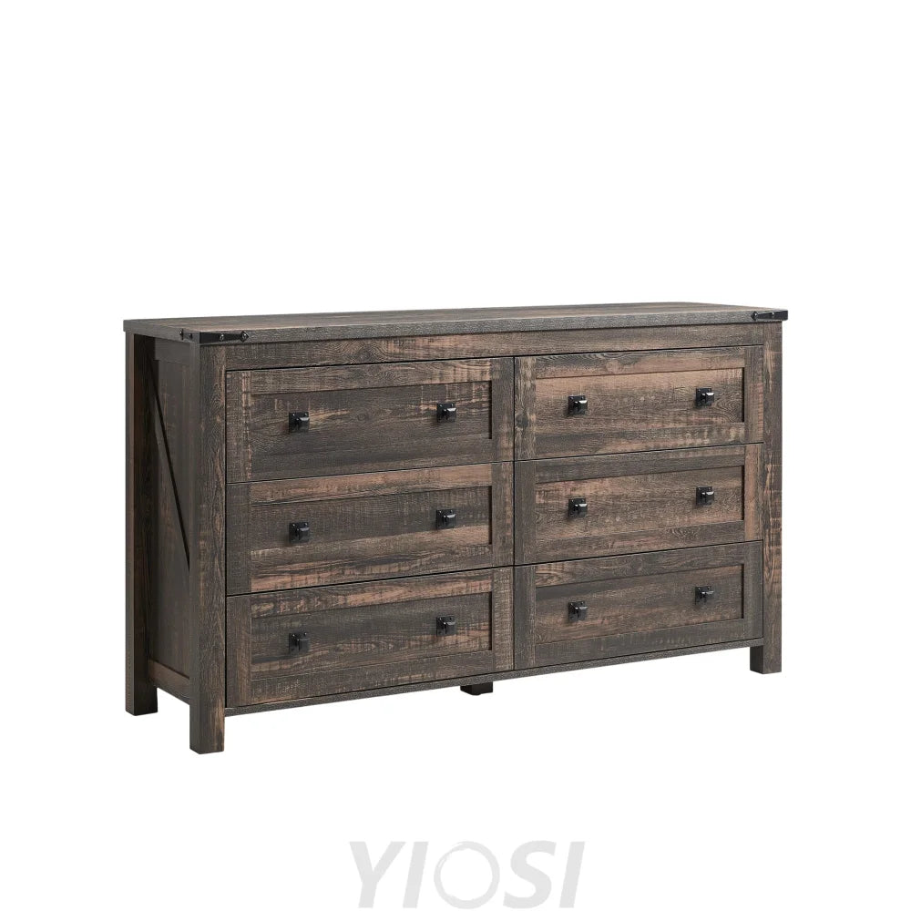 Rustic Farmhouse 6-Drawer Wood Dresser | Bedroom Storage Organizer
