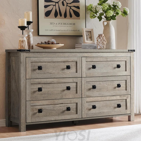 Rustic Farmhouse 6-Drawer Wood Dresser | Bedroom Storage Organizer