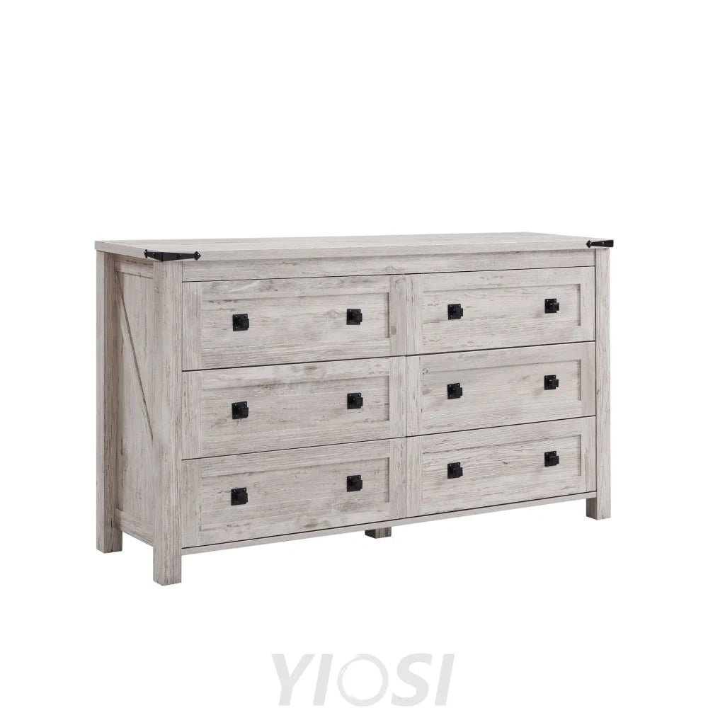 Rustic Farmhouse 6-Drawer Wood Dresser | Bedroom Storage Organizer