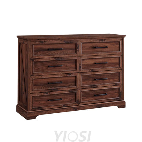 Rustic Farmhouse 8 Drawer Dresser Chest: Wide Wood Organizer 52’’