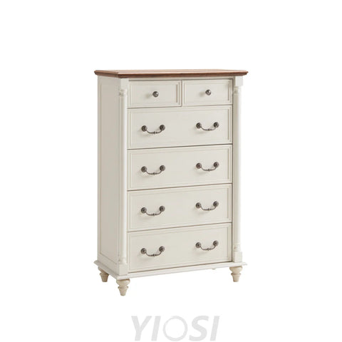 Rustic Farmhouse Dresser Chest for Bedroom 16’’D x 32’’W x 48’’H (6 Drawers) / Antique White