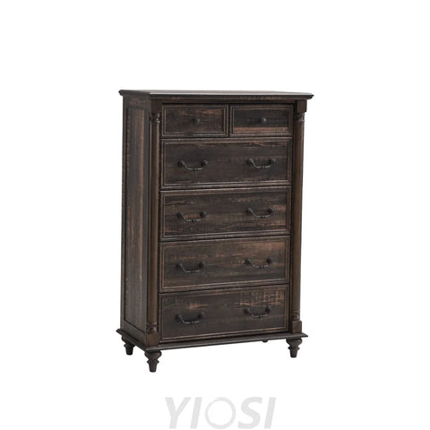 Rustic Farmhouse Dresser Chest for Bedroom 16’’D x 32’’W x 48’’H (6 Drawers) / Dark Rustic Oak