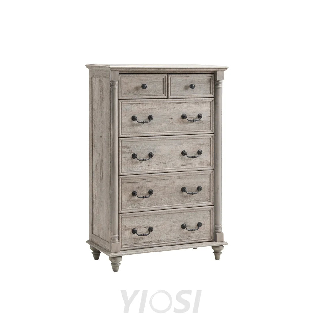 Rustic Farmhouse Dresser Chest for Bedroom 16’’D x 32’’W x 48’’H (6 Drawers) / Light Rustic Oak