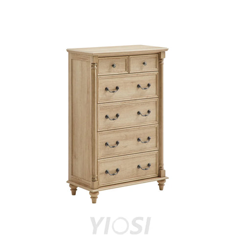 Rustic Farmhouse Dresser Chest for Bedroom 16’’D x 32’’W x 48’’H (6 Drawers) / Natural Oak
