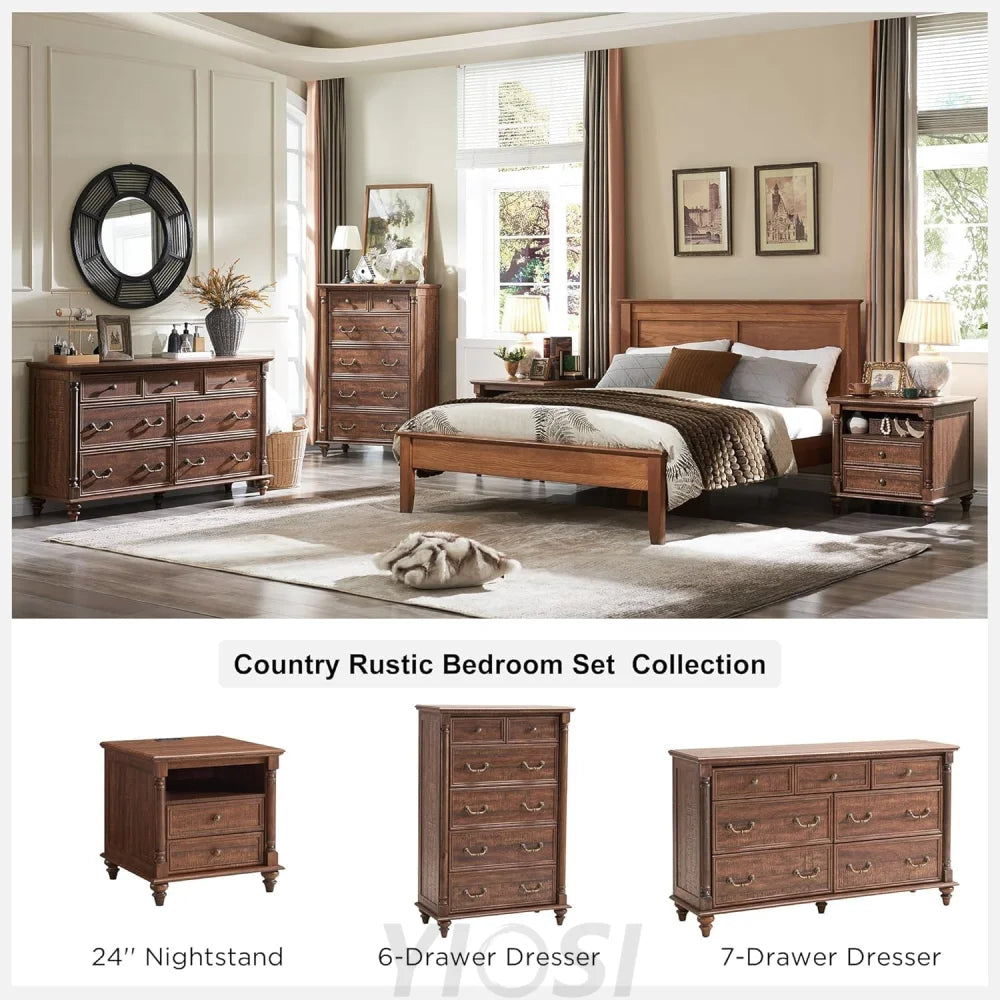 Rustic Farmhouse 7 Drawer Dresser Chest for Bedroom